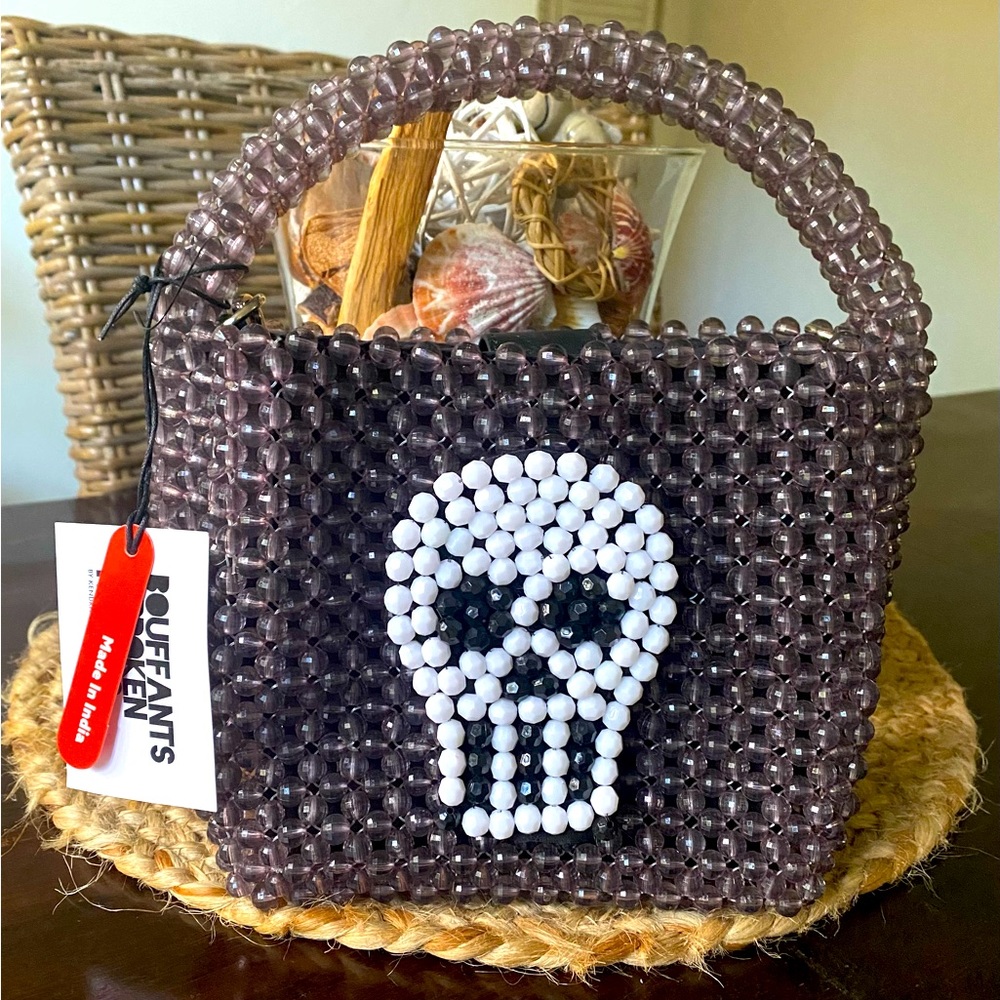 Kendra Dandy Skull Beaded Top Handle~Cross Body Purse~~Halloween~~Gothic~~💜☠️